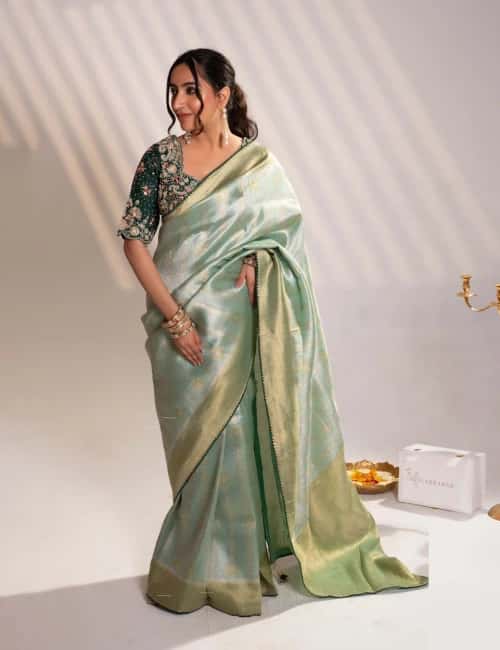 Green Banarasi Saree with Zari Embroidery - collection image
