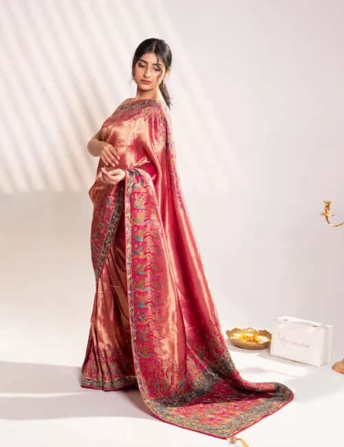 Bright Rani Pink Banarasi Silk Saree with Peacock Motifs & Tassel Pallu - collection image