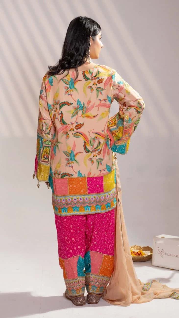Peach Floral Kurta Set & Pink Dhoti Pants - 2