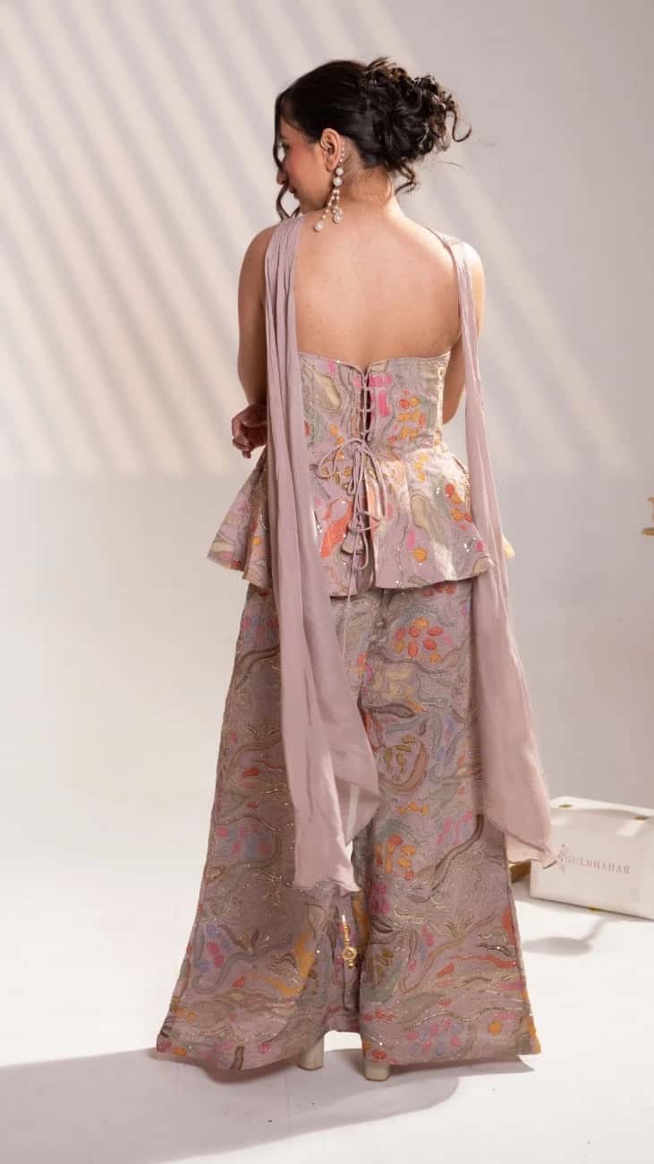 Blush Embroidered Peplum Co-Ord Set - 2