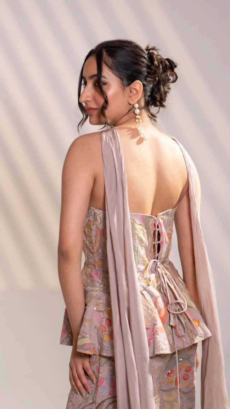 Blush Embroidered Peplum Co-Ord Set - 3