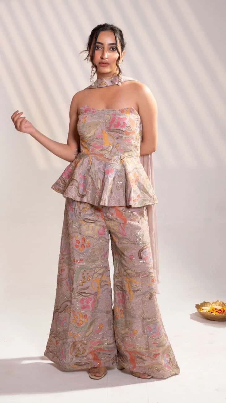 Blush Embroidered Peplum Co-Ord Set - 4