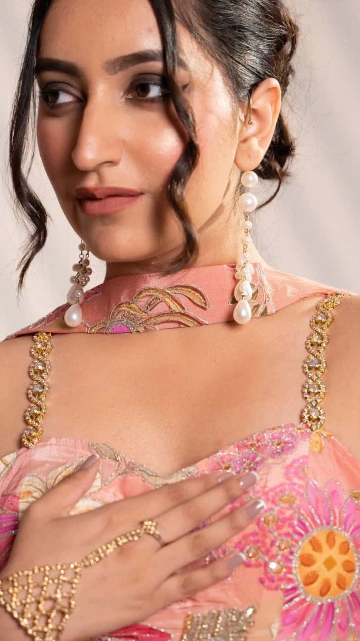 Blush Floral Embroidered Jumpsuit with Drape Dupatta - 5