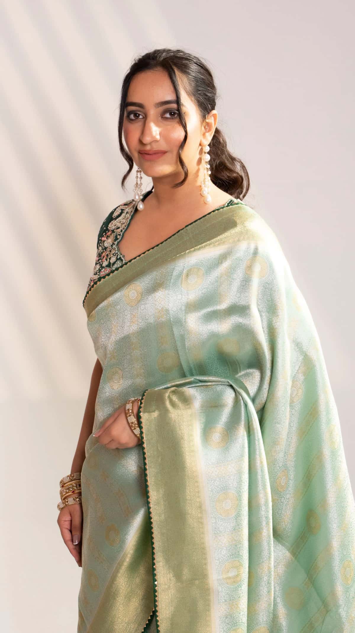 Green Banarasi Saree with Zari Embroidery - 4