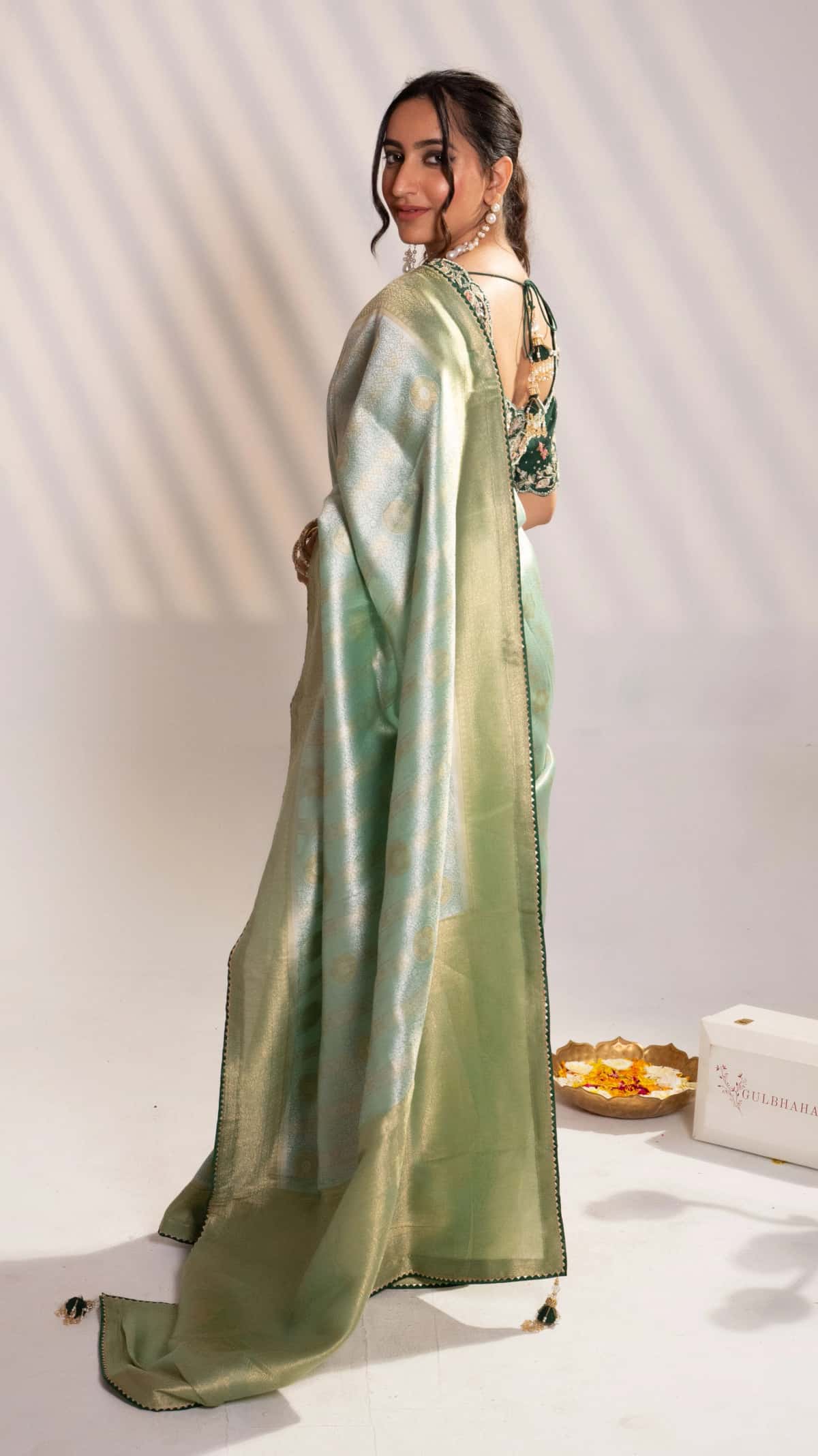 Green Banarasi Saree with Zari Embroidery - 9