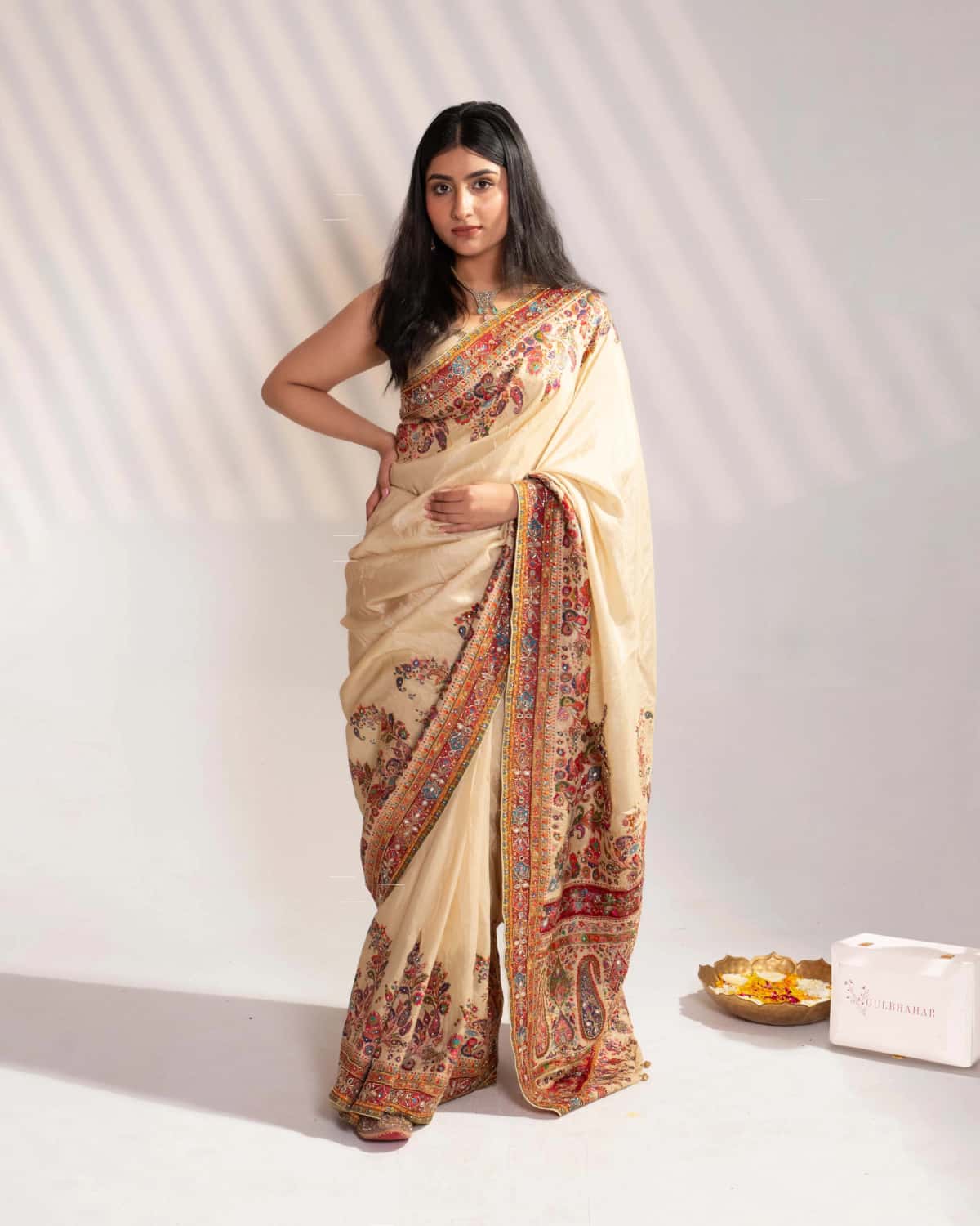 Cream Art Silk Saree & Rani Pink Blouse - 1