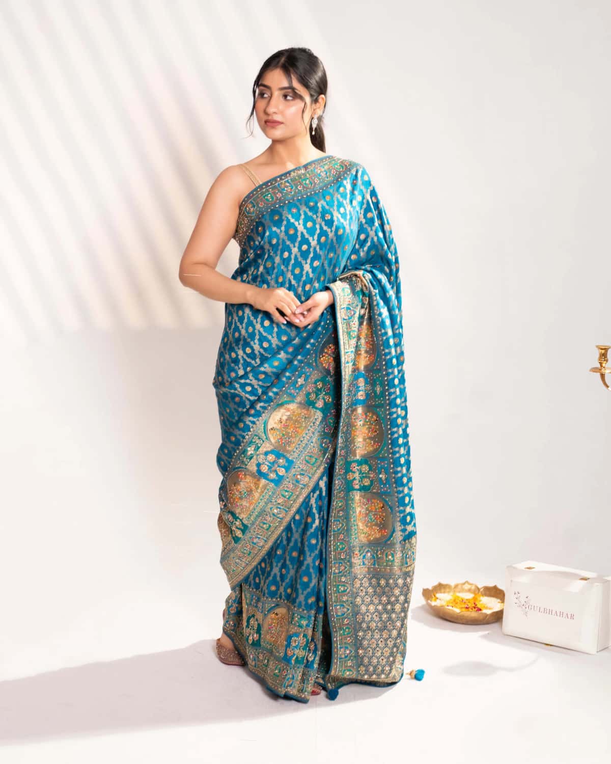 Royal Peacock Teal Banarasi Silk Saree - 1