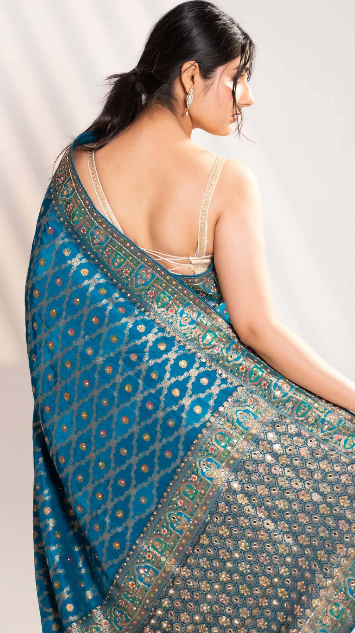 Royal Peacock Teal Banarasi Silk Saree - 2