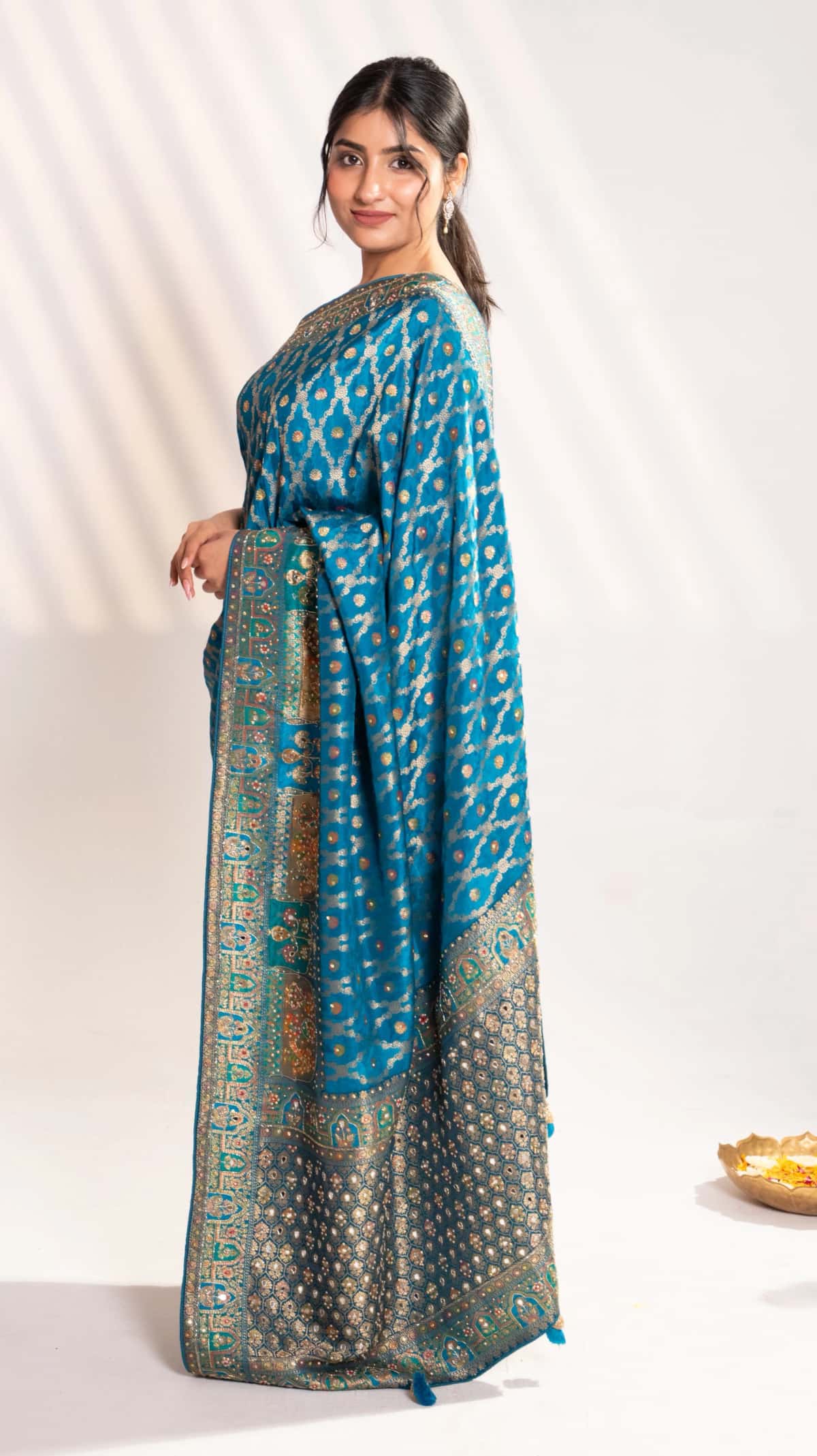 Royal Peacock Teal Banarasi Silk Saree - 7
