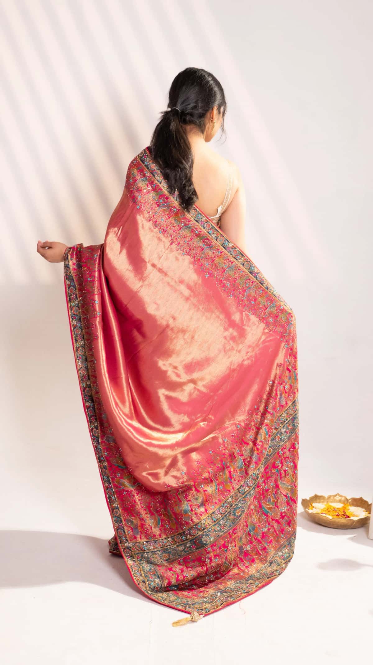 Bright Rani Pink Banarasi Silk Saree with Peacock Motifs & Tassel Pallu - 4