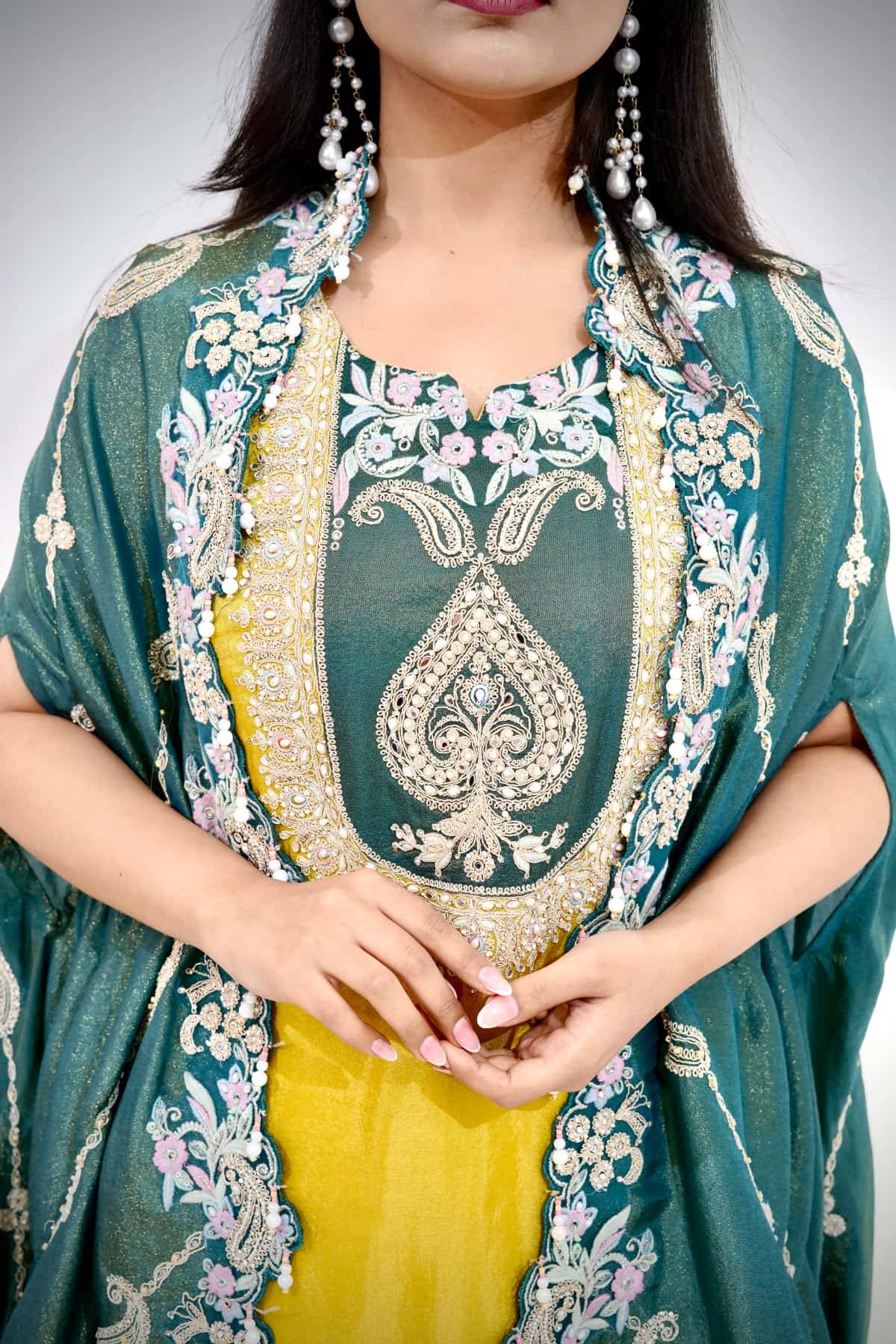 Light Mustard Tissue Silk A-line Suit Set with Dupatta (Set of 3) - 4