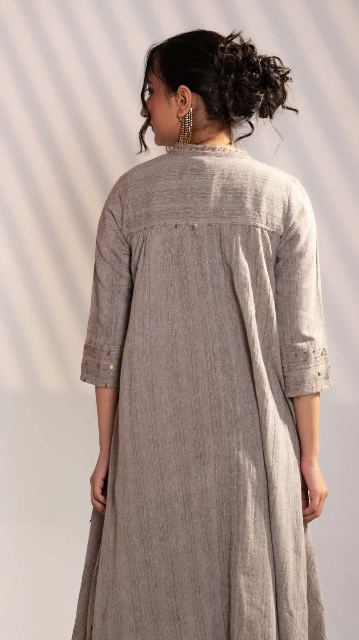 Natural Beige Palm Embroidered Co-Ord Set with Overlay Jacket (Set of 3) - 4