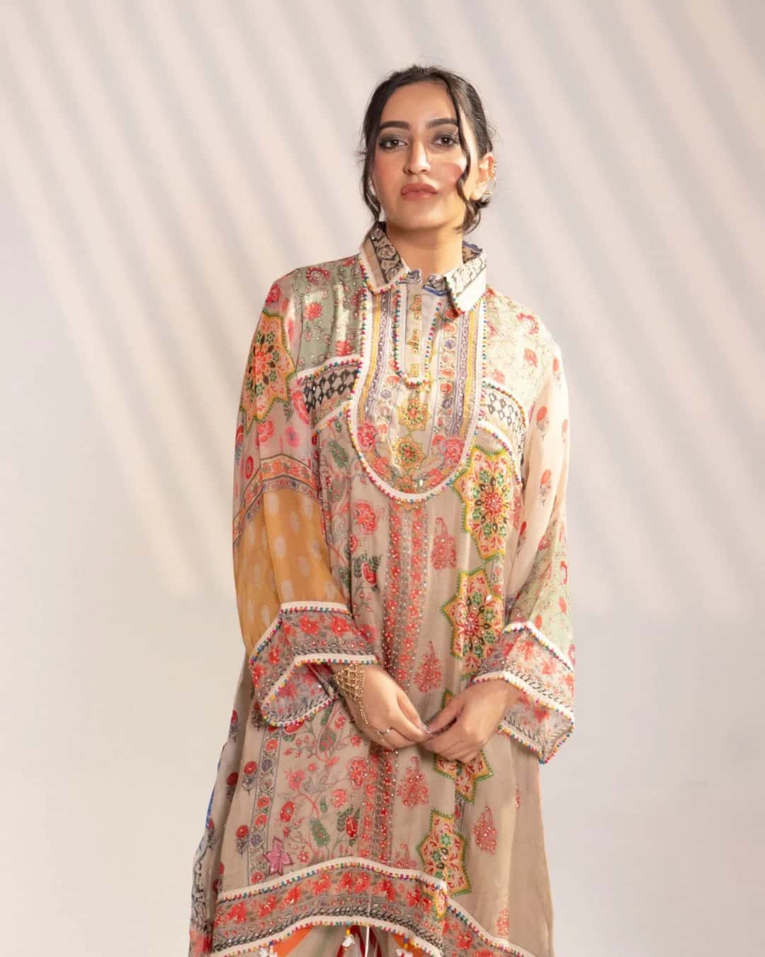 Multicolor Printed Kurta Set with Wide-Leg Palazzo (Set of 2) - 1