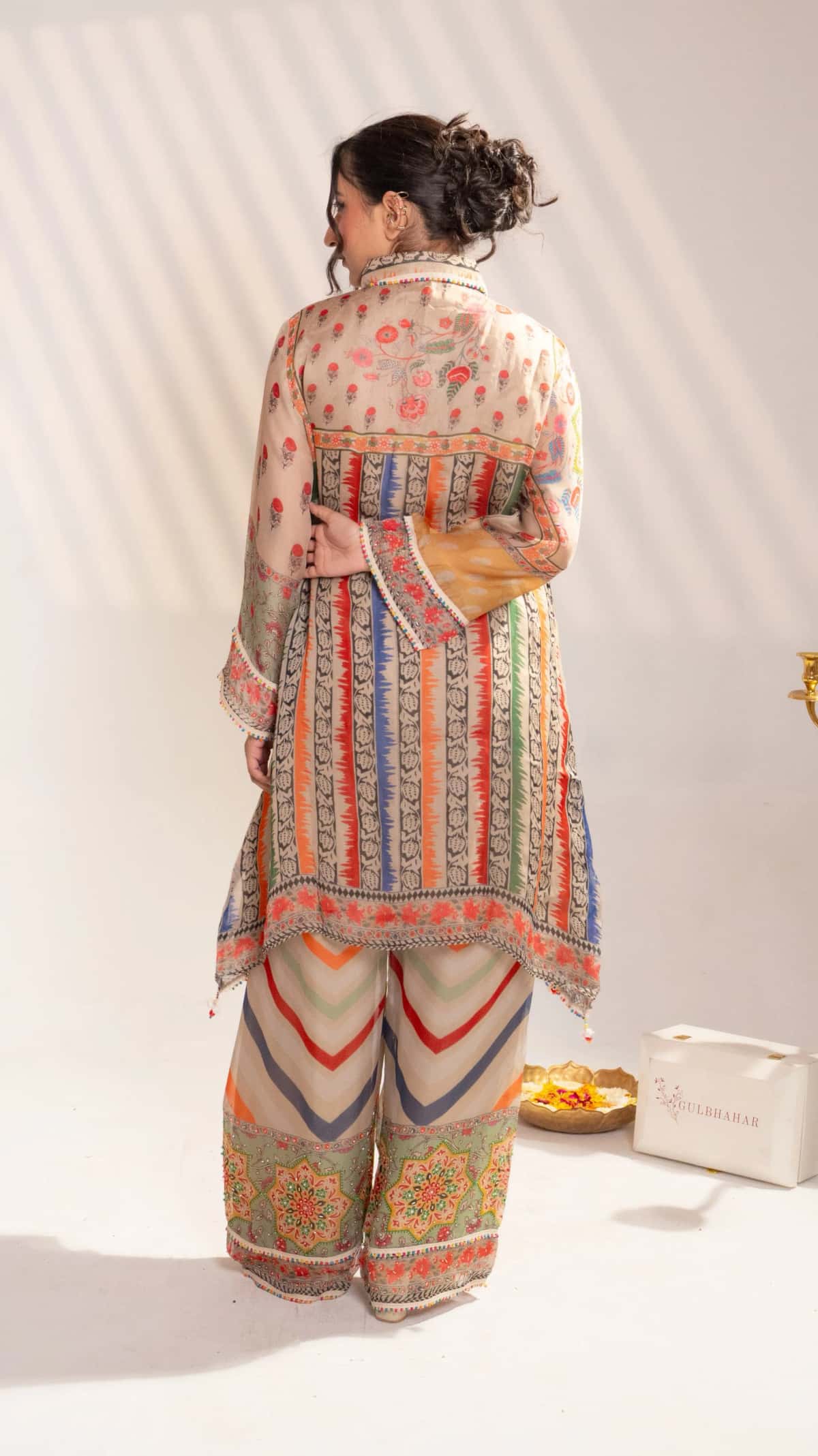 Multicolor Printed Kurta Set with Wide-Leg Palazzo (Set of 2) - 2