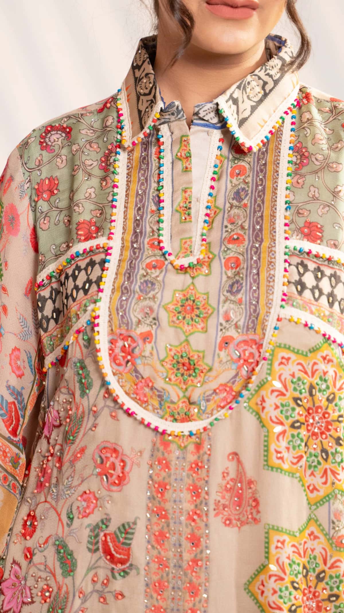 Multicolor Printed Kurta Set with Wide-Leg Palazzo (Set of 2) - 6