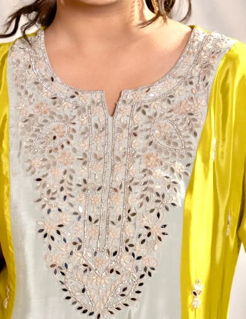 Pastel Mint Kurti Sharara Set (Set of 3) - 6