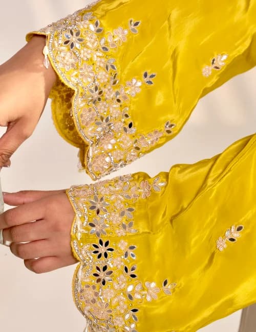 Pastel Mint Kurti Sharara Set (Set of 3) - 7