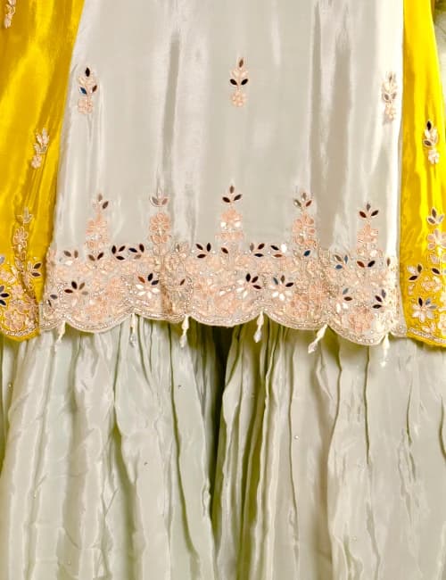 Pastel Mint Kurti Sharara Set (Set of 3) - 8