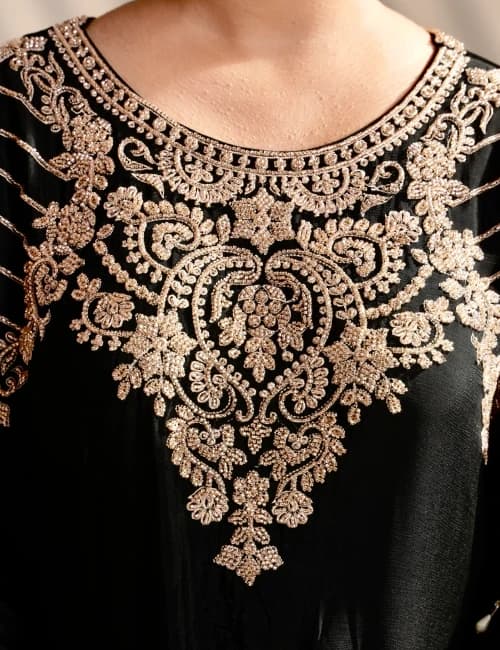 Black Embroidered Kurta Set with Palazzo - 5