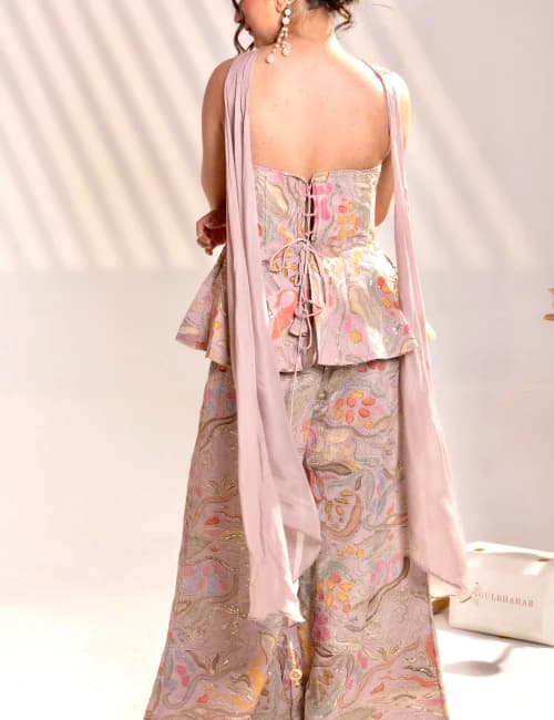 Blush Embroidered Peplum Co-Ord Set - 3