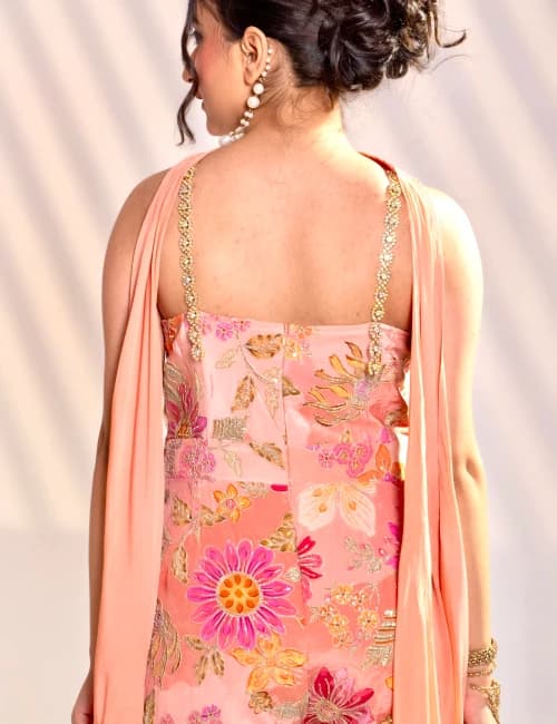 Blush Floral Embroidered Jumpsuit with Drape Dupatta - 4
