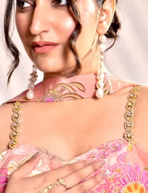 Blush Floral Embroidered Jumpsuit with Drape Dupatta - 6