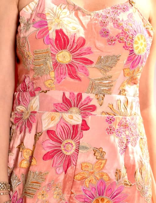 Blush Floral Embroidered Jumpsuit with Drape Dupatta - 7