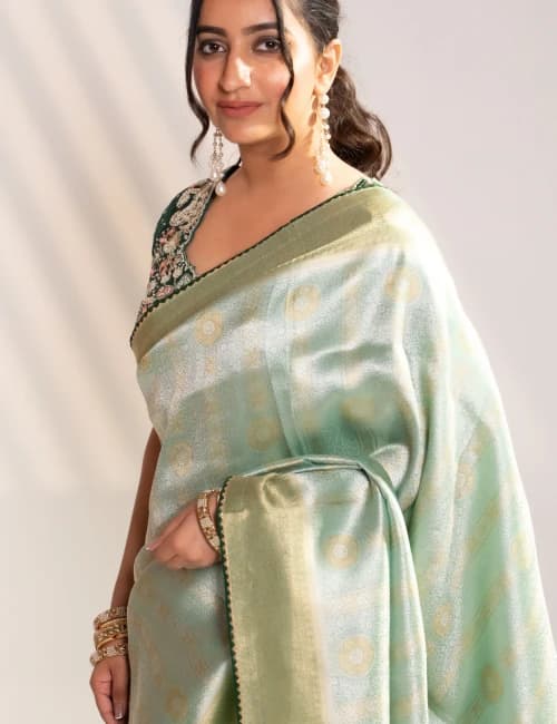 Green Banarasi Saree with Zari Embroidery - 4