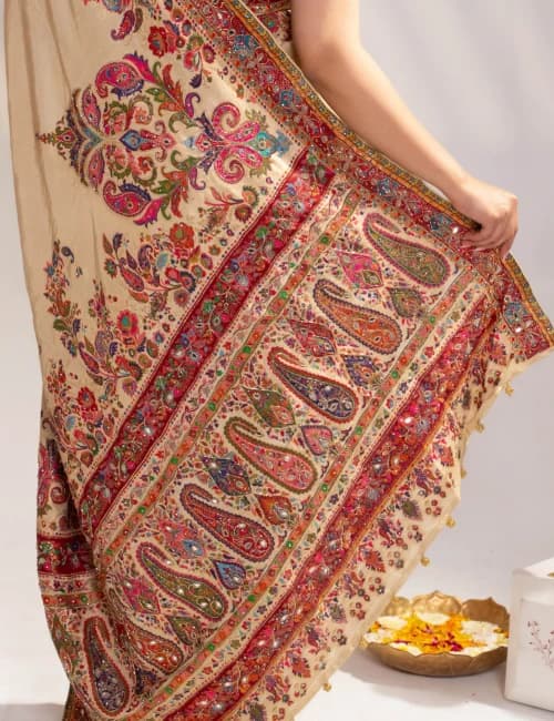 Cream Art Silk Saree & Rani Pink Blouse - 8