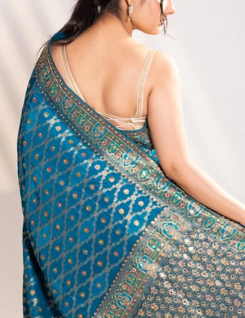 Royal Peacock Teal Banarasi Silk Saree - 2