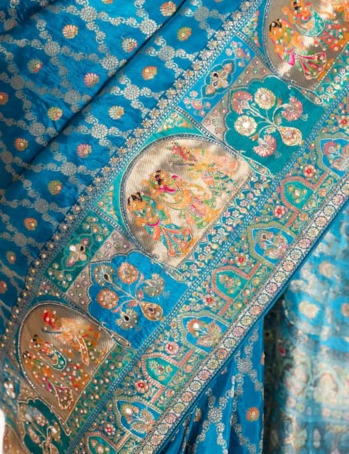 Royal Peacock Teal Banarasi Silk Saree - 5