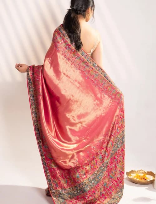 Bright Rani Pink Banarasi Silk Saree with Peacock Motifs & Tassel Pallu - 4