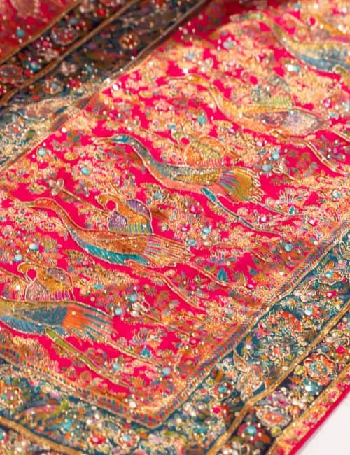 Bright Rani Pink Banarasi Silk Saree with Peacock Motifs & Tassel Pallu - 5