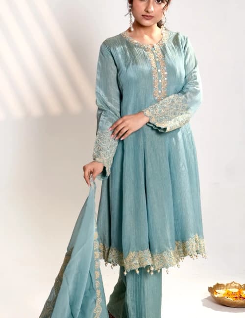 Mustard Gold Embroidered Kurta Set with Dupatta (Set of 3) - 6