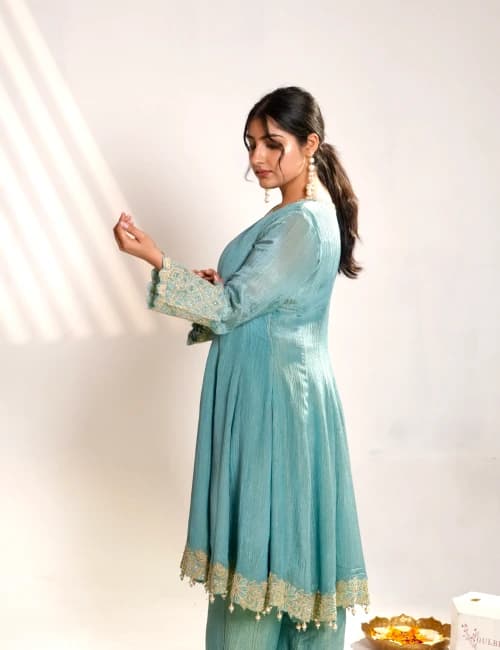 Mustard Gold Embroidered Kurta Set with Dupatta (Set of 3) - 7