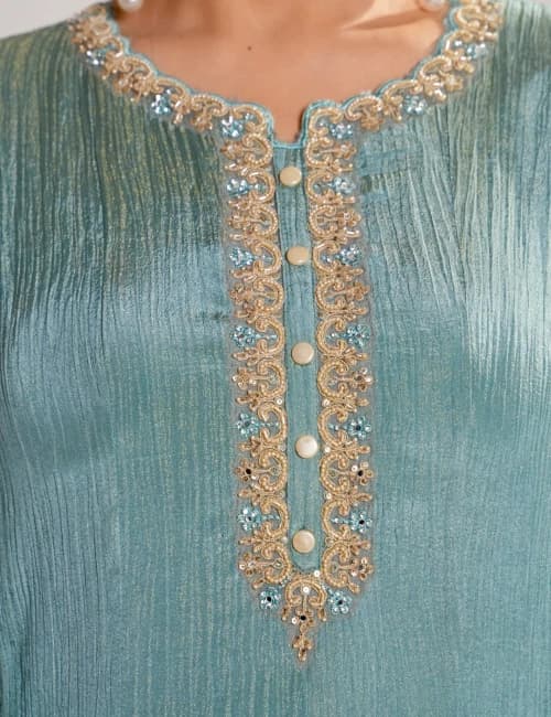 Mustard Gold Embroidered Kurta Set with Dupatta (Set of 3) - 8