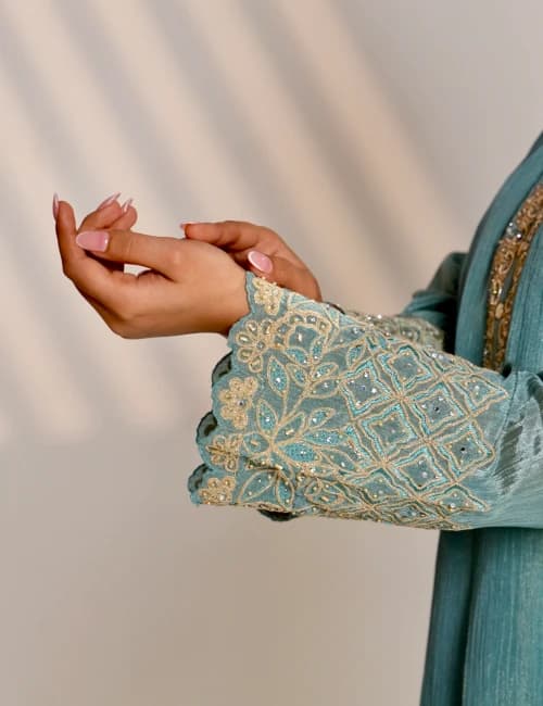 Mustard Gold Embroidered Kurta Set with Dupatta (Set of 3) - 9