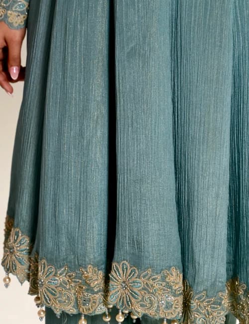 Mustard Gold Embroidered Kurta Set with Dupatta (Set of 3) - 10