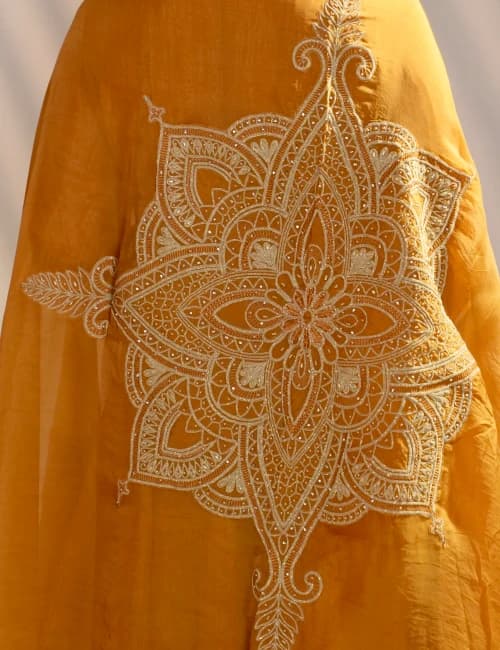 Mustard Gold Embroidered Kurta Set with Dupatta (Set of 3) - 3