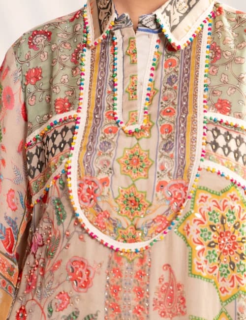 Multicolor Printed Kurta Set with Wide-Leg Palazzo (Set of 2) - 6