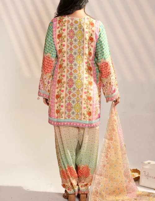Pastel Floral Printed Kurta Set with Dupatta (Set of 3) - 2