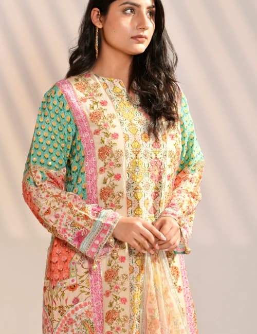 Pastel Floral Printed Kurta Set with Dupatta (Set of 3) - 5