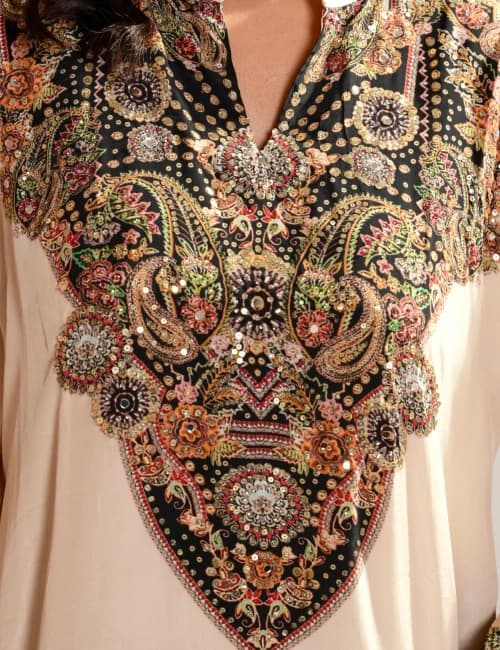 Beige & Black Embroidered Silk Kurta Set with Patiala Pants (Set of 2) - 5