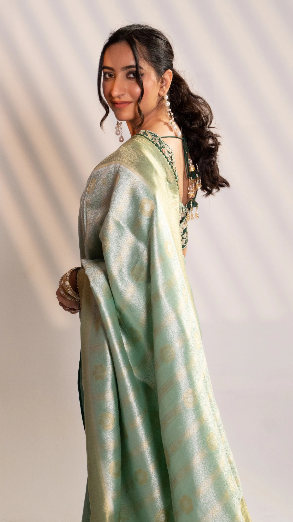 Green Banarasi Saree with Zari Embroidery - 3