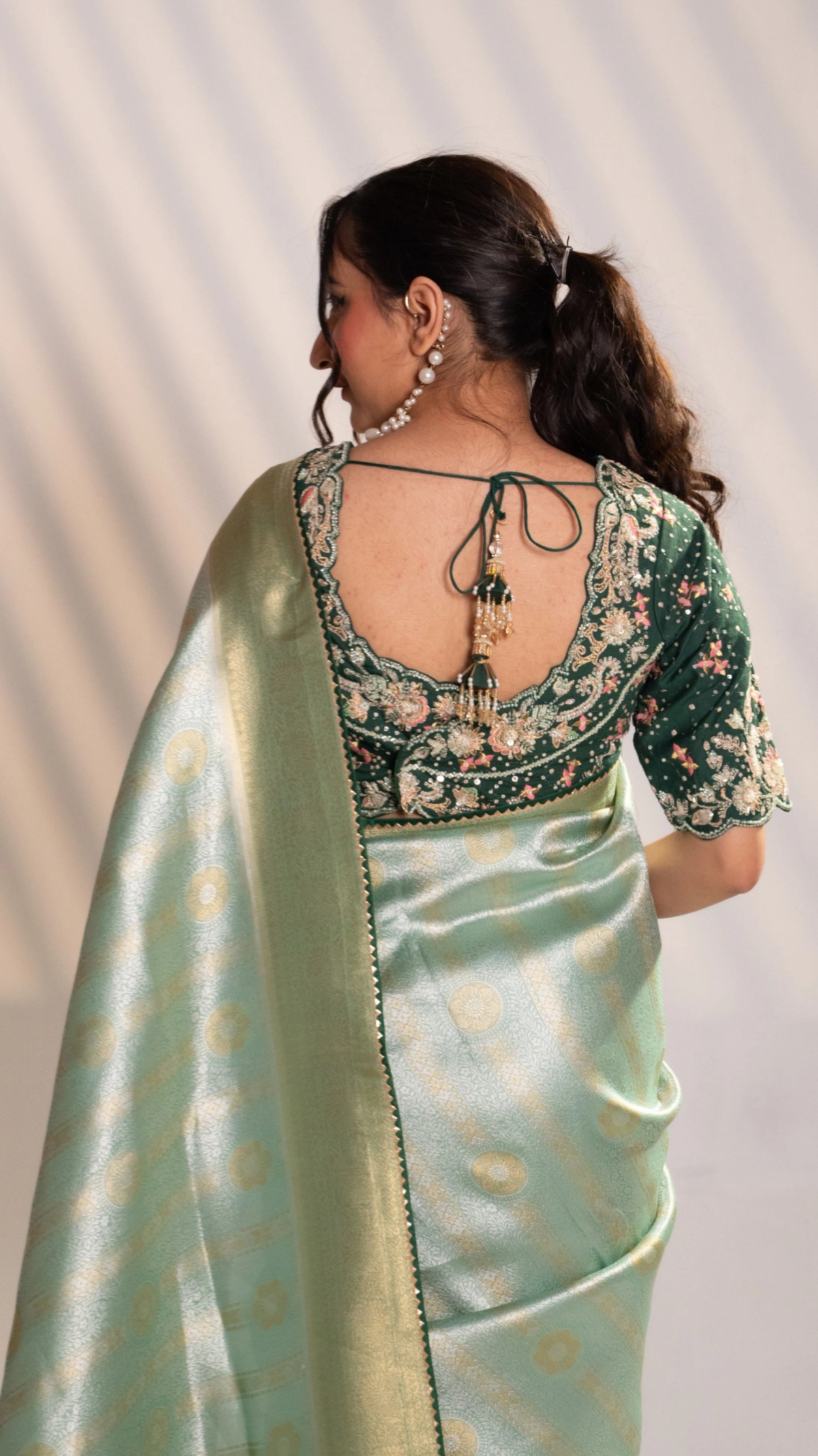 Green Banarasi Saree with Zari Embroidery - 5