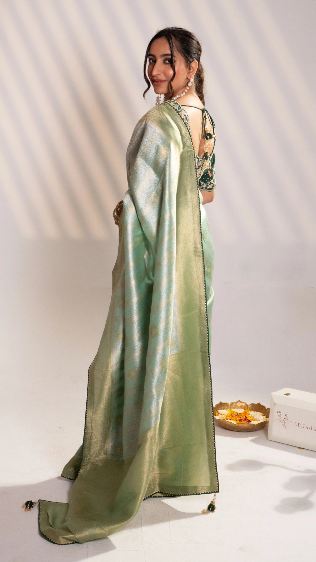 Green Banarasi Saree with Zari Embroidery - 9