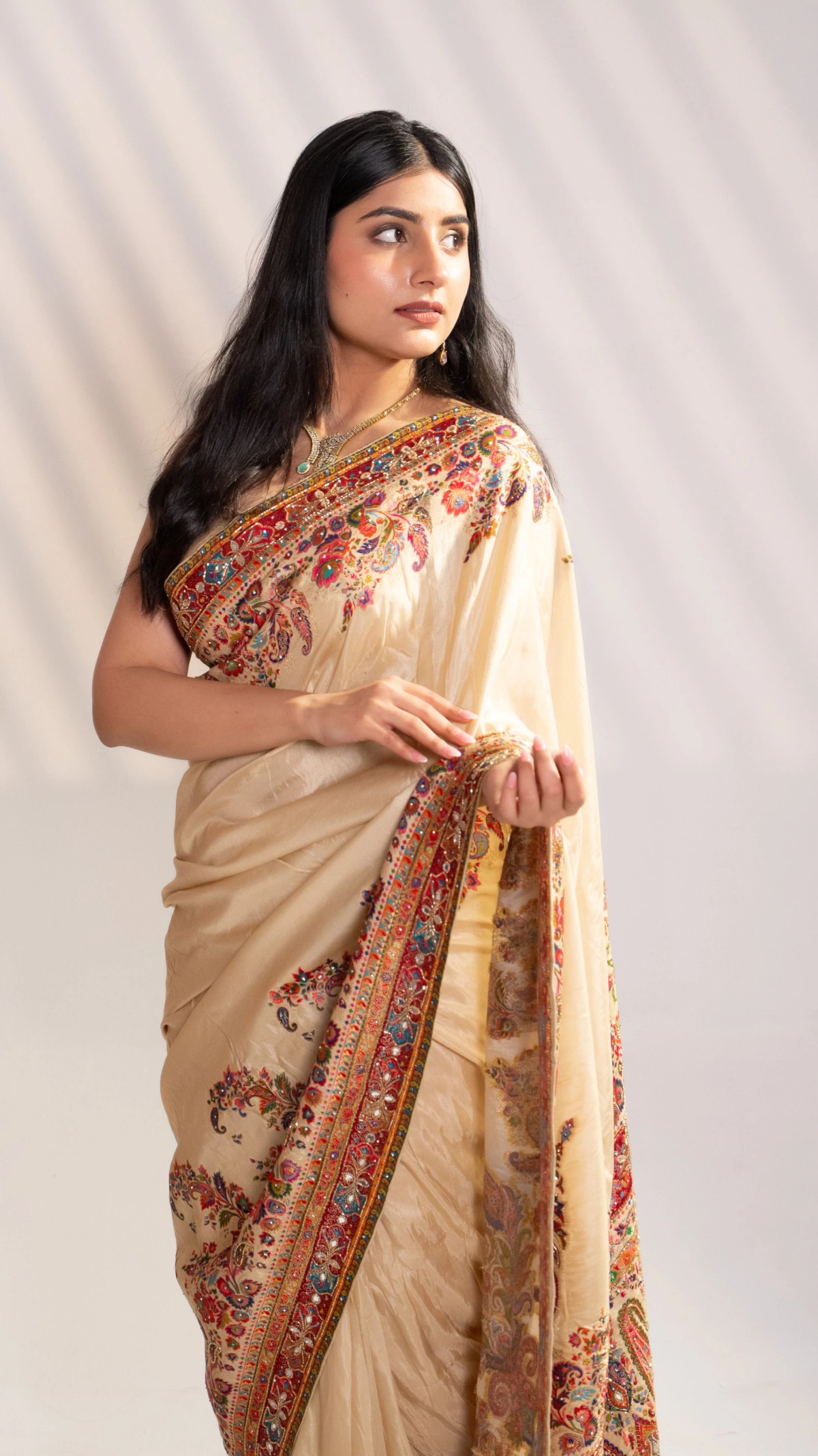 Cream Art Silk Saree & Rani Pink Blouse - 2