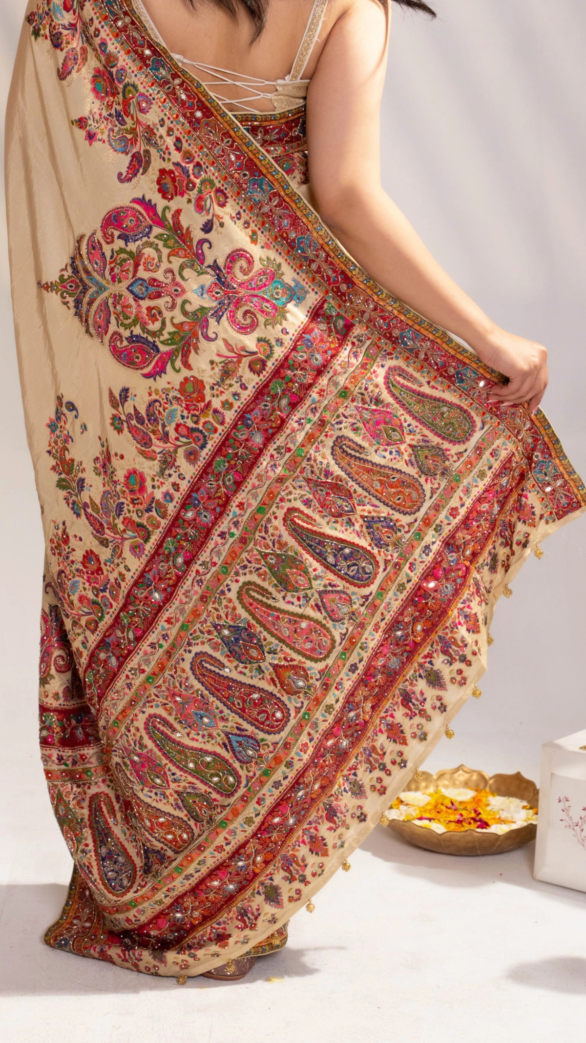 Cream Art Silk Saree & Rani Pink Blouse - 8