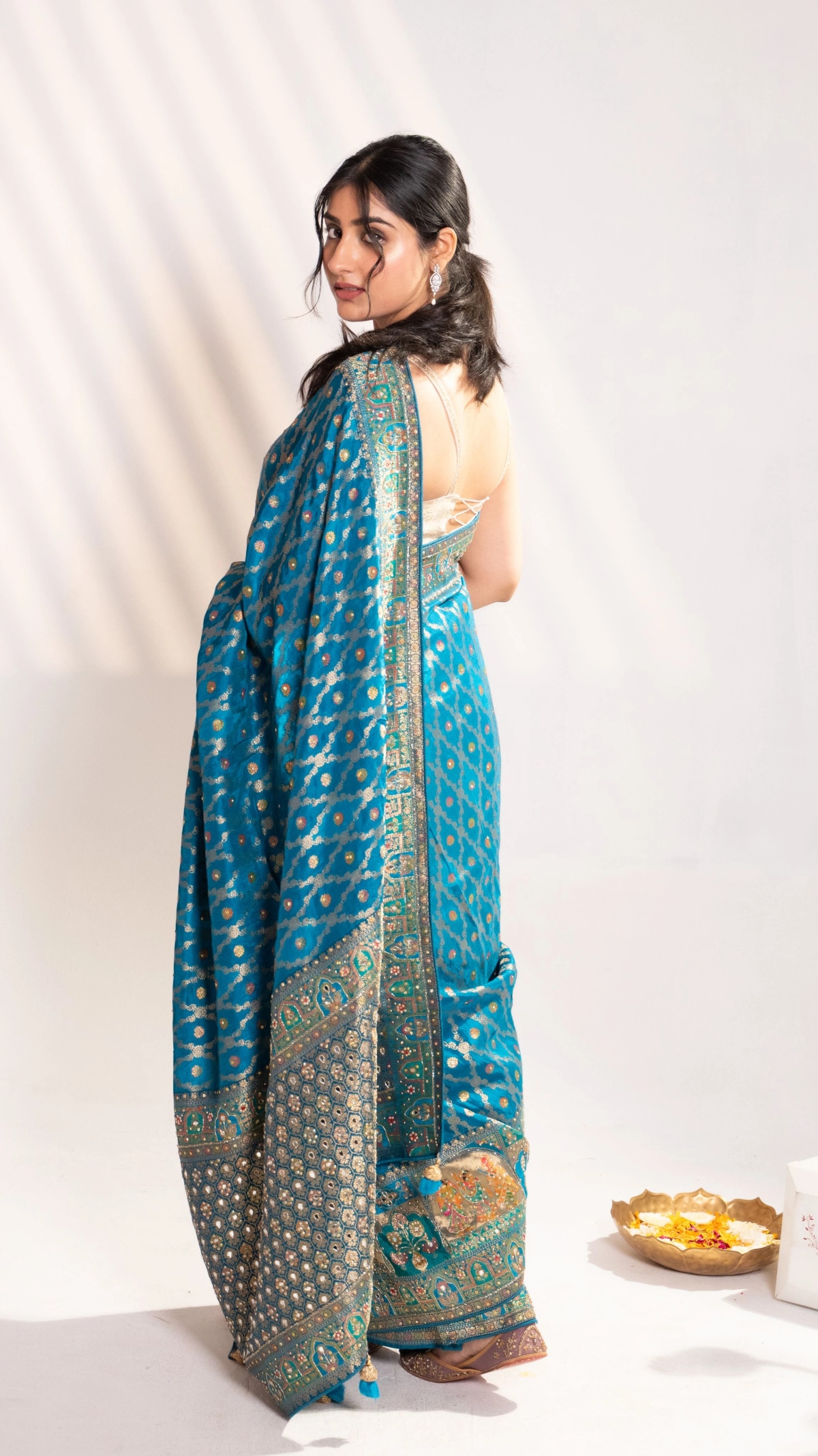 Royal Peacock Teal Banarasi Silk Saree - 4