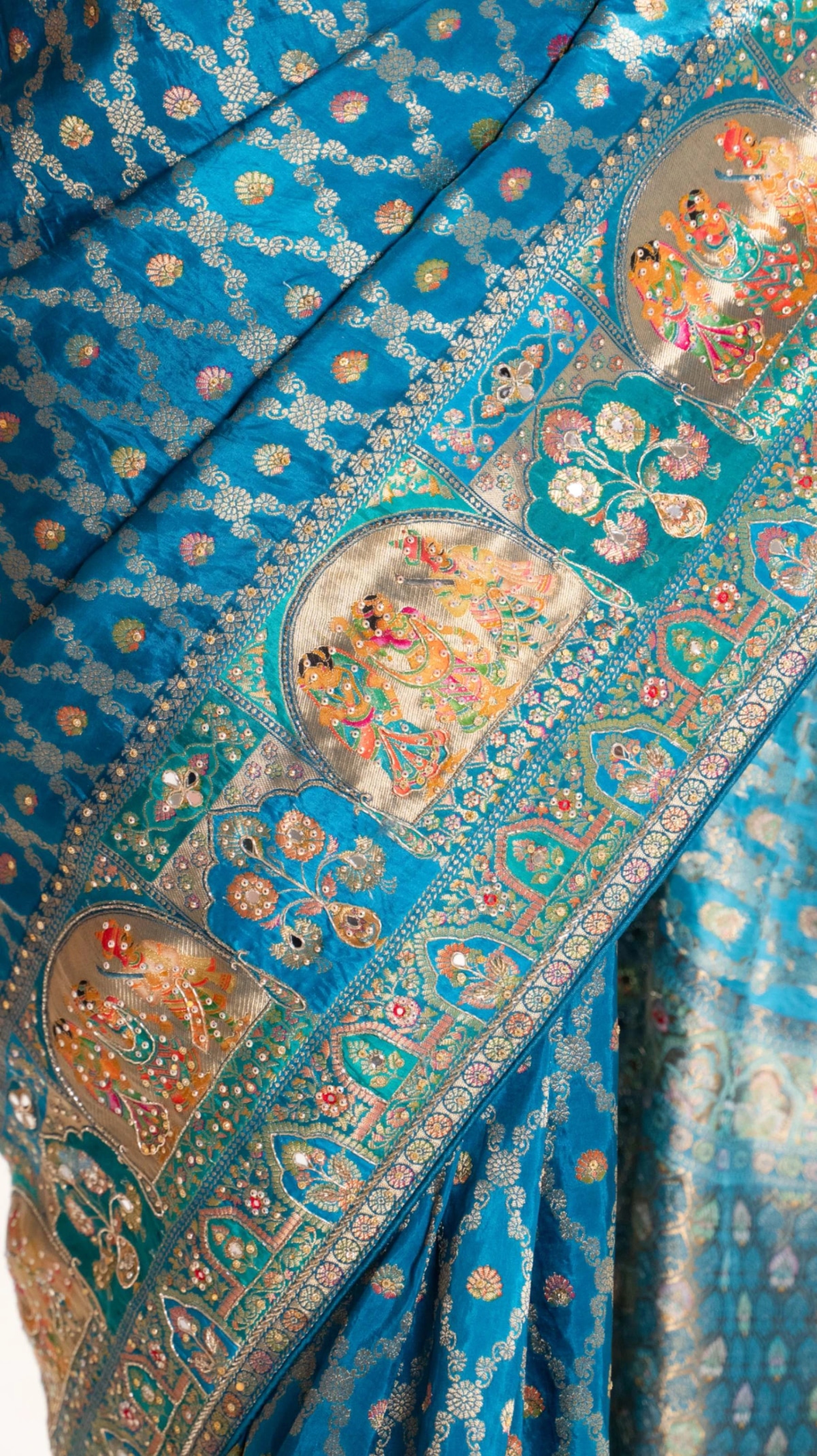 Royal Peacock Teal Banarasi Silk Saree - 5